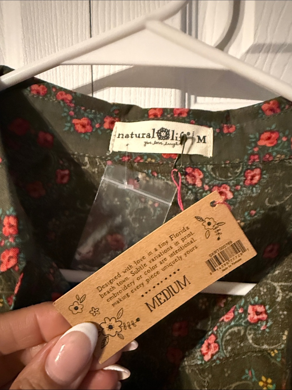 NWT Natural Life Rebecca long sleeve midi dress Filigree Border Olive Medium New - Picture 4 of 5